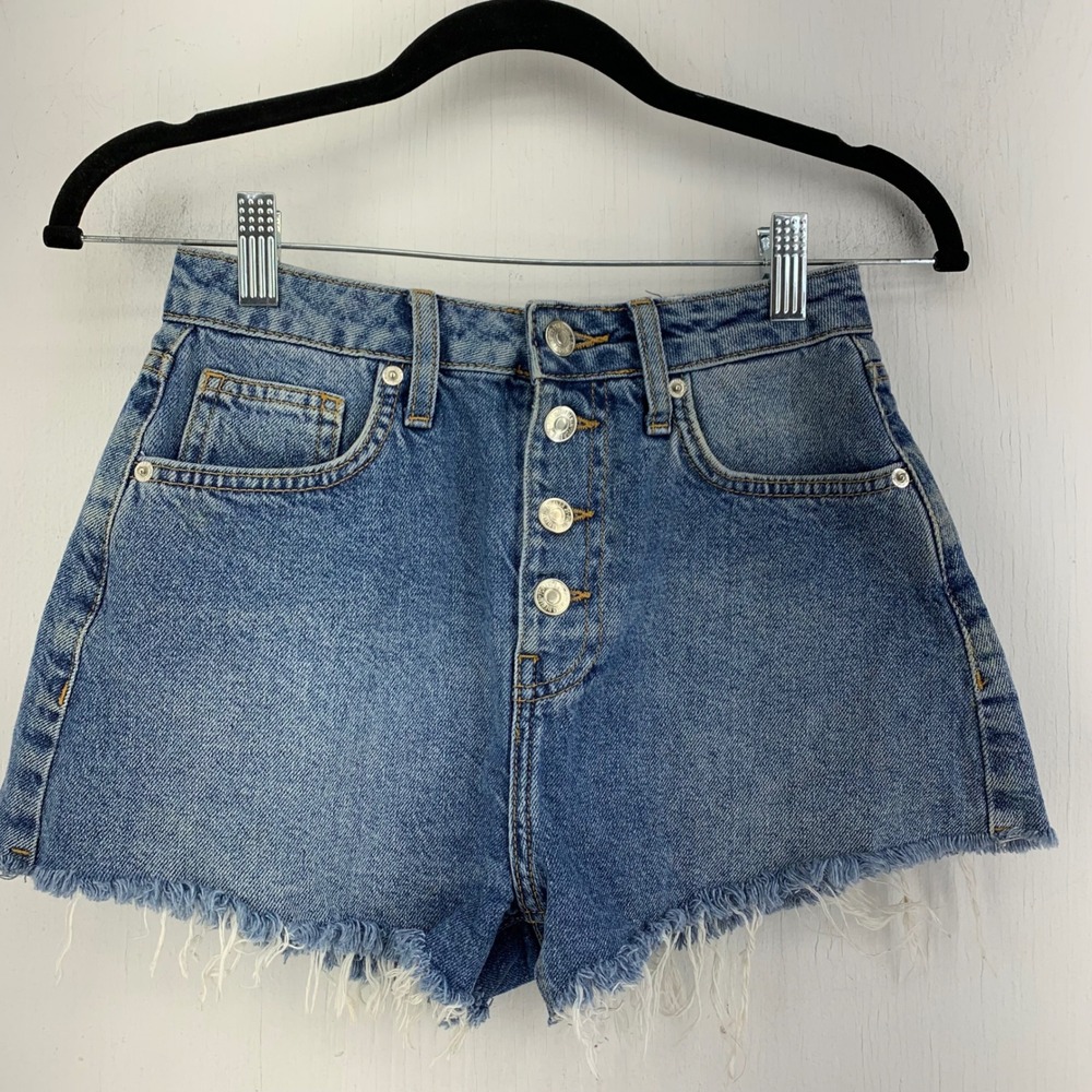 Forever 21 Womens 24 High Rise Button Fly Cut Off Denim Shorts Grunge Boho Beach